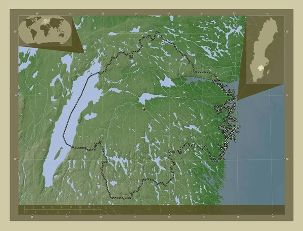 Остерготланд Графство Швеция Карта Высоты Окрашенная Вики Стиле Озерами Реками — стоковое фото
