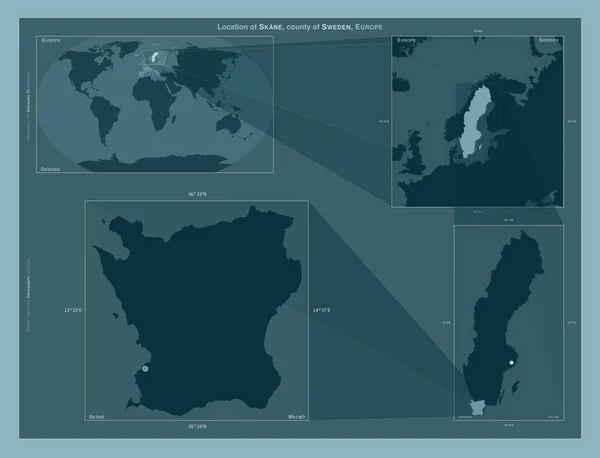 Skane Condado Suecia Diagrama Que Muestra Ubicación Región Mapas Gran —  Fotos de Stock