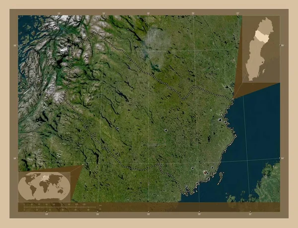Вастерботен Графство Швеція Супутникова Карта Низькою Роздільною Здатністю Розташування Великих — стокове фото
