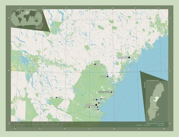 Vasternorrland County Sweden Open Street Map Locations Names Major Cities — Foto de Stock