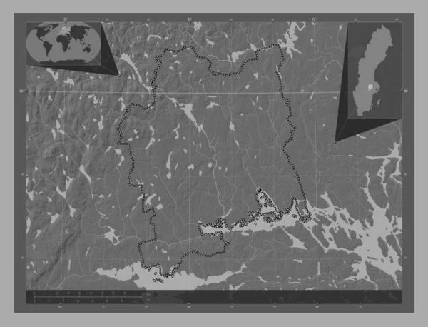 Vastmanland County Sweden Bilevel Elevation Map Lakes Rivers Corner Auxiliary — Stock Photo, Image