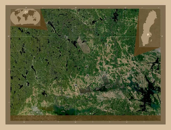 Vastmanland County Sweden Low Resolution Satellite Map Locations Major Cities — Stock Photo, Image