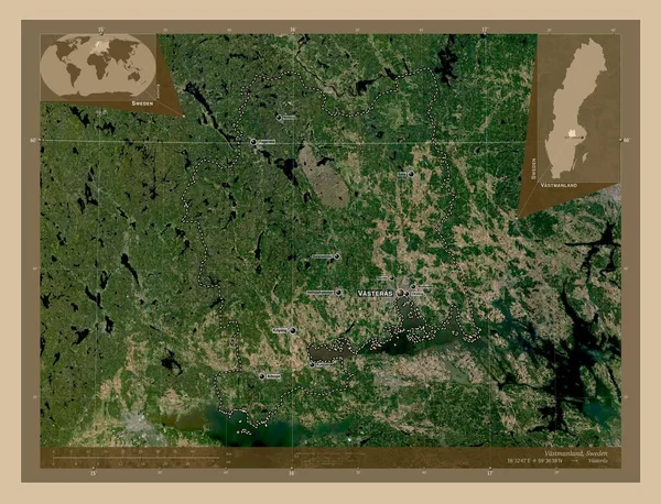Vastmanland County Sweden Low Resolution Satellite Map Locations Names Major — Stock Photo, Image