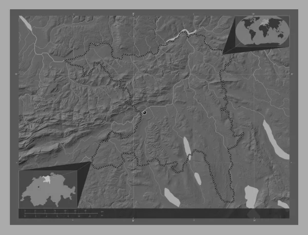 Aargau Canton Switzerland Bilevel Elevation Map Lakes Rivers Corner Auxiliary —  Fotos de Stock