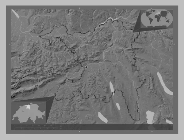 Aargau Canton Switzerland Grayscale Elevation Map Lakes Rivers Corner Auxiliary —  Fotos de Stock