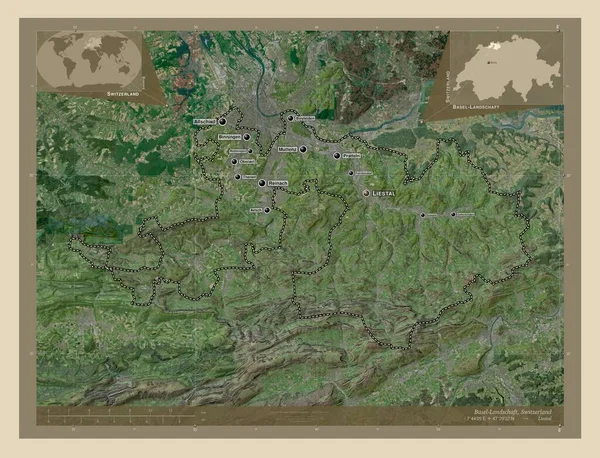 Basel Landschaft Canton Switzerland High Resolution Satellite Map Locations Names — Foto de Stock