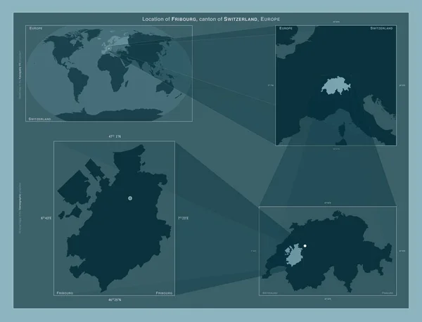Fribourg Canton Switzerland Diagram Showing Location Region Larger Scale Maps — Foto de Stock