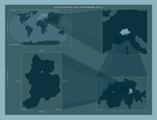 Glarus Canton Switzerland Diagram Showing Location Region Larger Scale Maps — Stockfoto