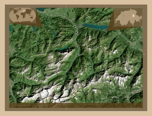 Glarus Canton Switzerland Low Resolution Satellite Map Locations Major Cities — Fotografia de Stock