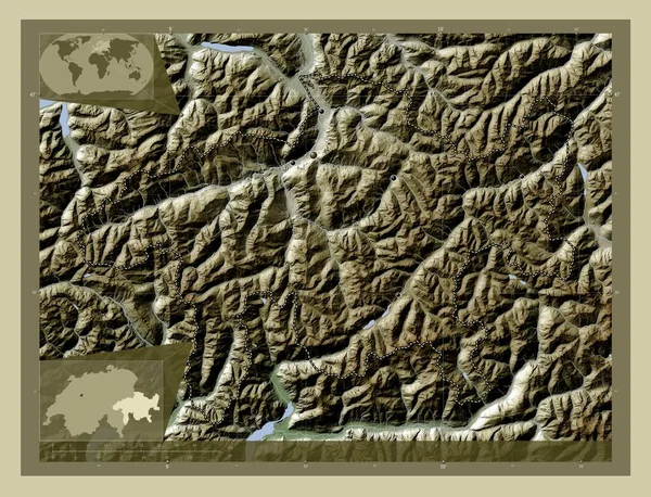 Graubunden Cantão Suíça Mapa Elevação Colorido Estilo Wiki Com Lagos — Fotografia de Stock