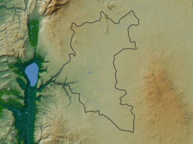 Dar`a, province of Syria. Colored elevation map with lakes and rivers