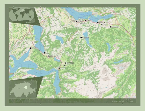 Швиц Кантон Швейцарии Карта Улиц Места Названия Крупных Городов Области — стоковое фото