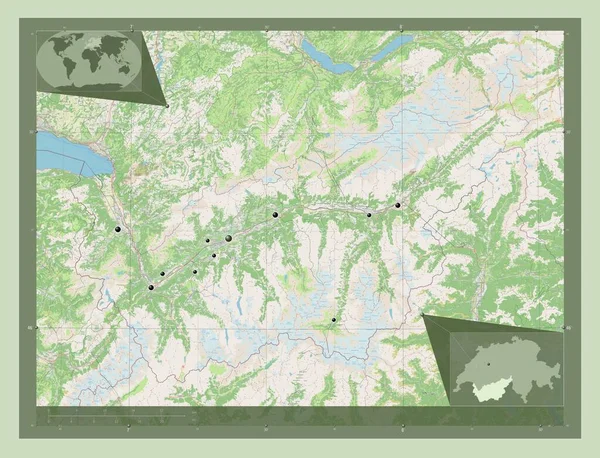 Valais Canton Switzerland Open Street Map Locations Major Cities Region — Stock Photo, Image