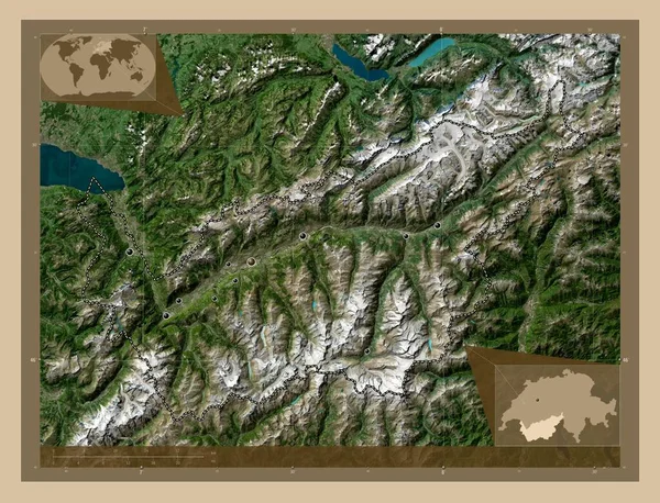 Valais Canton Switzerland Low Resolution Satellite Map Locations Major Cities — Stock Photo, Image