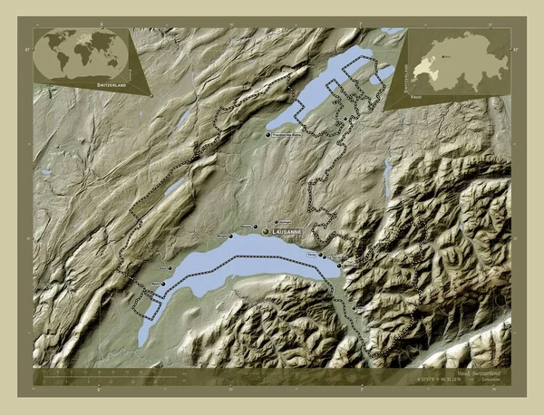 Vaud Canton Switzerland Elevation Map Colored Wiki Style Lakes Rivers — Stockfoto