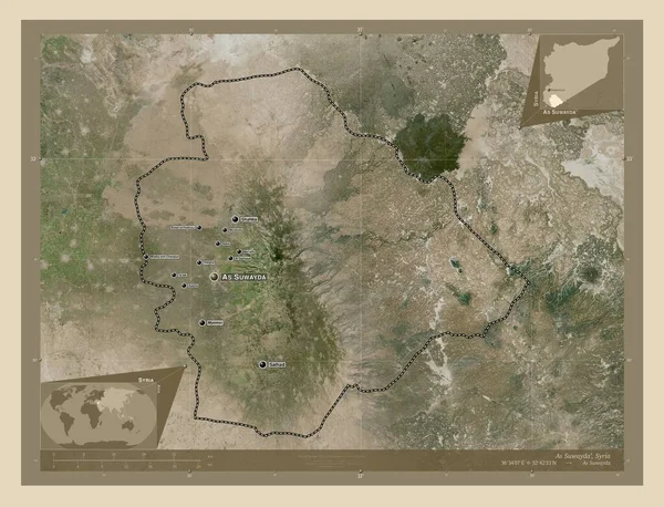 Como Suwayda Provincia Siria Mapa Satelital Alta Resolución Ubicaciones Nombres — Foto de Stock