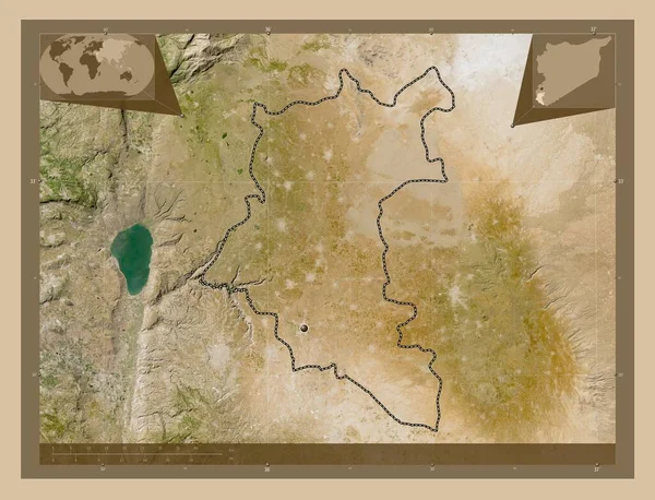 Deraa Provincia Siria Mapa Satelital Baja Resolución Mapas Ubicación Auxiliares — Foto de Stock
