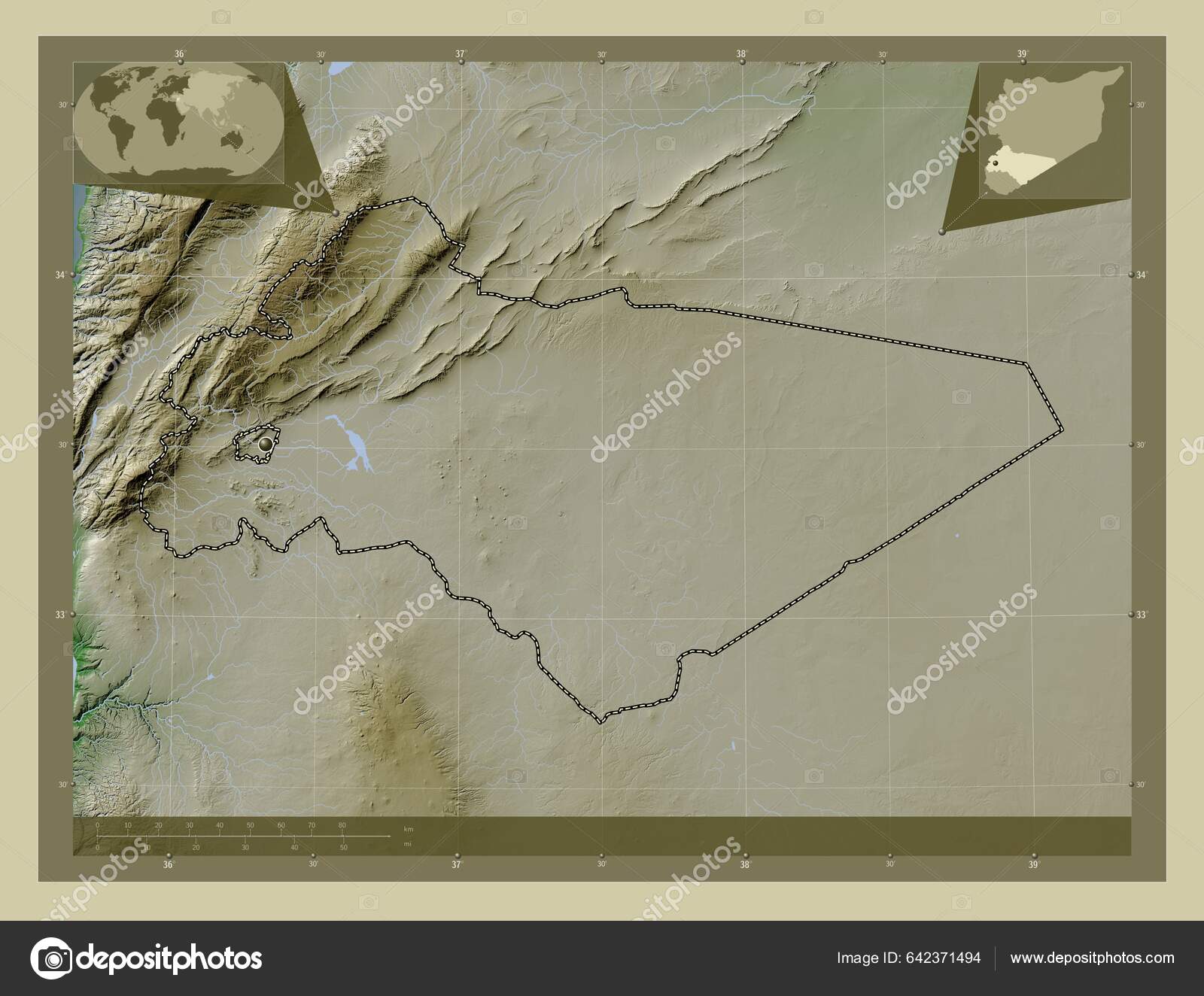 Rif Dimashq Province Syria Elevation Map Colored Wiki Style Lakes Stock