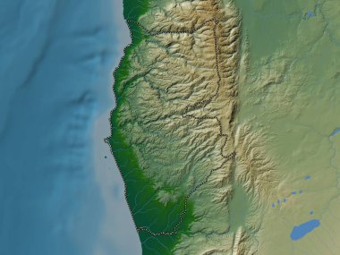 Tartus, province of Syria. Colored elevation map with lakes and rivers