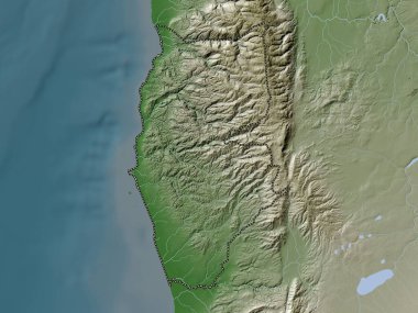 Tartus, province of Syria. Elevation map colored in wiki style with lakes and rivers