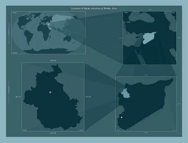 Idlib Province Syria Diagram Showing Location Region Larger Scale Maps — Stock Photo, Image