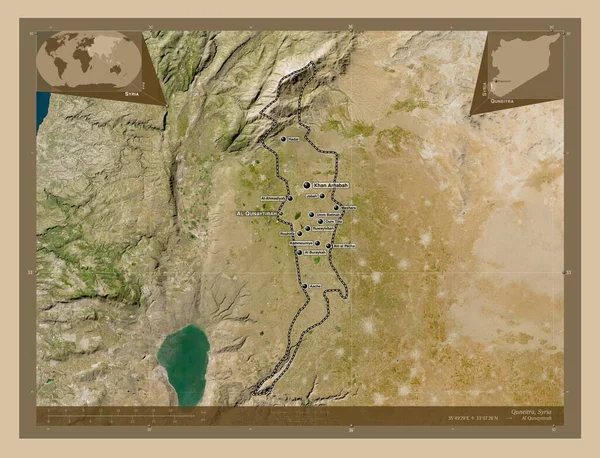 Quneitra Province Syria Low Resolution Satellite Map Locations Names Major —  Fotos de Stock