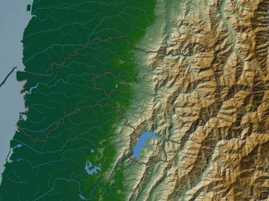 Chiayi, county of Taiwan. Colored elevation map with lakes and rivers