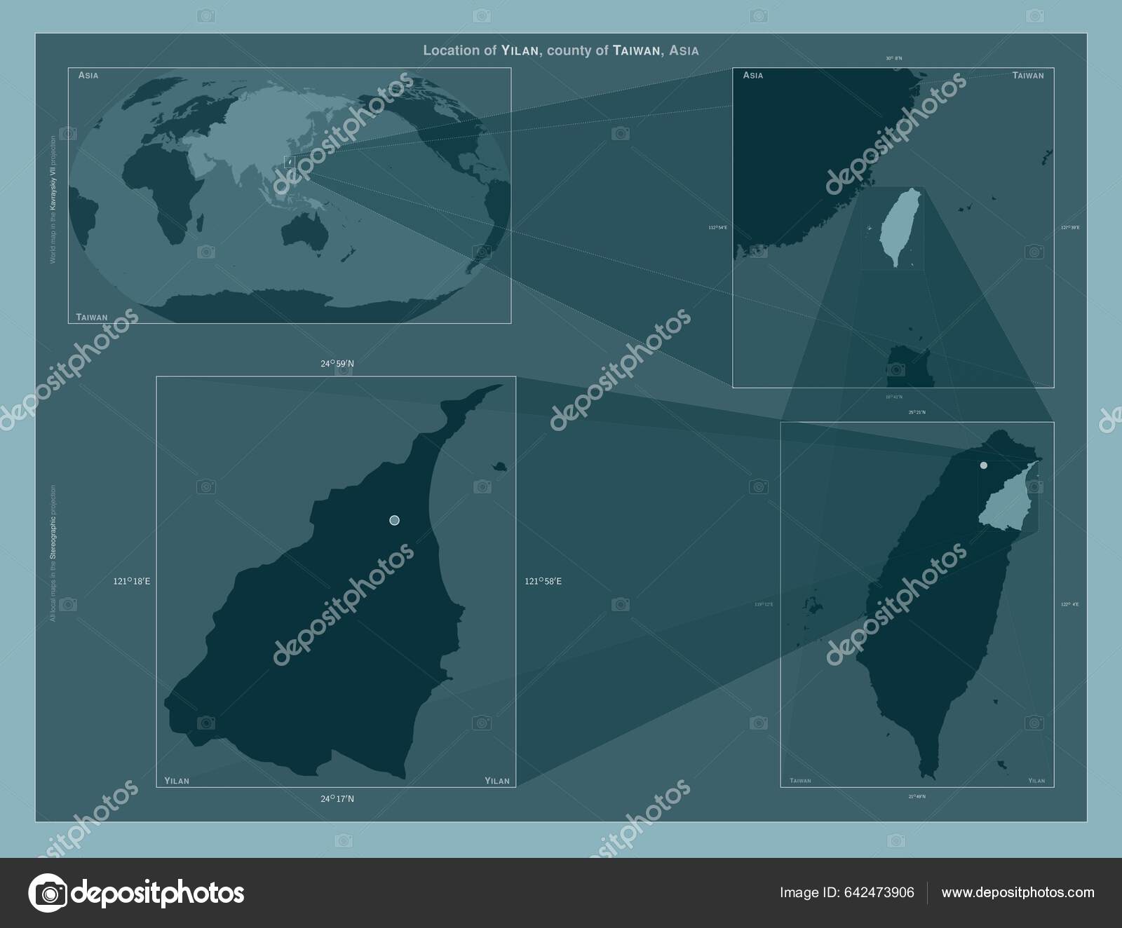 Yilan County Taiwan Diagram Showing Location Region Larger Scale Maps ...