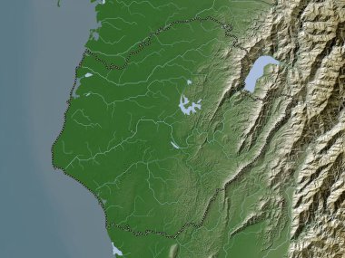 Tainan, special municipality of Taiwan. Elevation map colored in wiki style with lakes and rivers