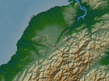 Taoyuan, special municipality of Taiwan. Colored elevation map with lakes and rivers