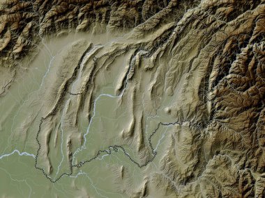 Khatlon, region of Tajikistan. Elevation map colored in wiki style with lakes and rivers