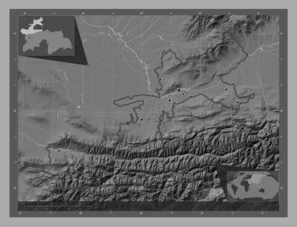 Sughd Regio Van Tadzjikistan Hoogteplattegrond Met Meren Rivieren Locaties Van — Stockfoto