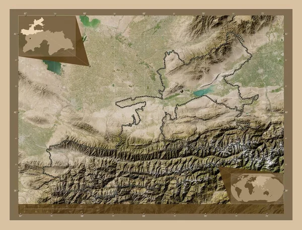 Sughd Περιφέρεια Τατζικιστάν Δορυφορικός Χάρτης Χαμηλής Ανάλυσης Γωνιακοί Χάρτες Βοηθητικής — Φωτογραφία Αρχείου