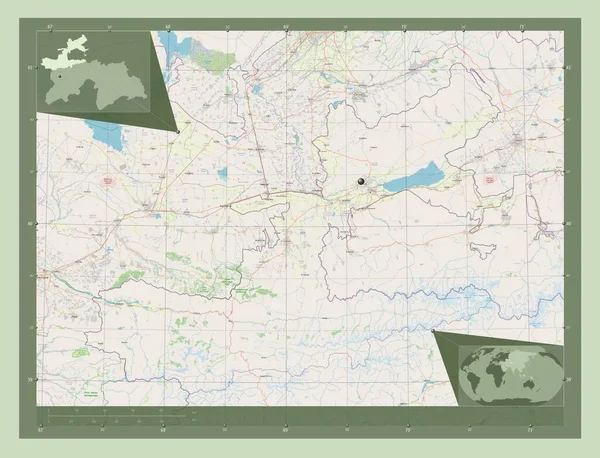 Sughd Περιφέρεια Τατζικιστάν Χάρτης Του Δρόμου Γωνιακοί Χάρτες Βοηθητικής Θέσης — Φωτογραφία Αρχείου