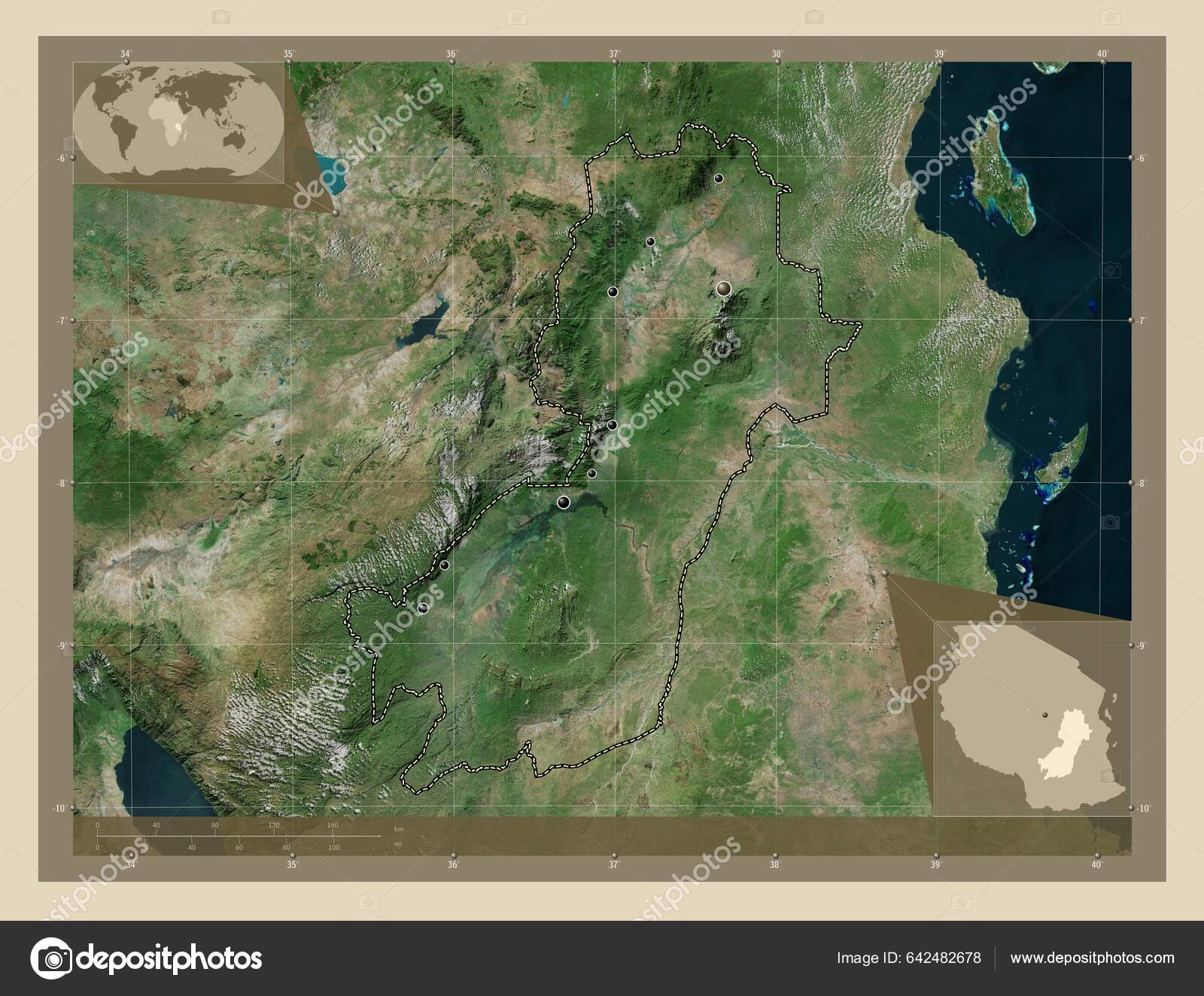 Morogoro Region Tanzania High Resolution Satellite Map Locations Major  Cities — Stock Photo © Yarr65 #642482678, image size:1600x1324