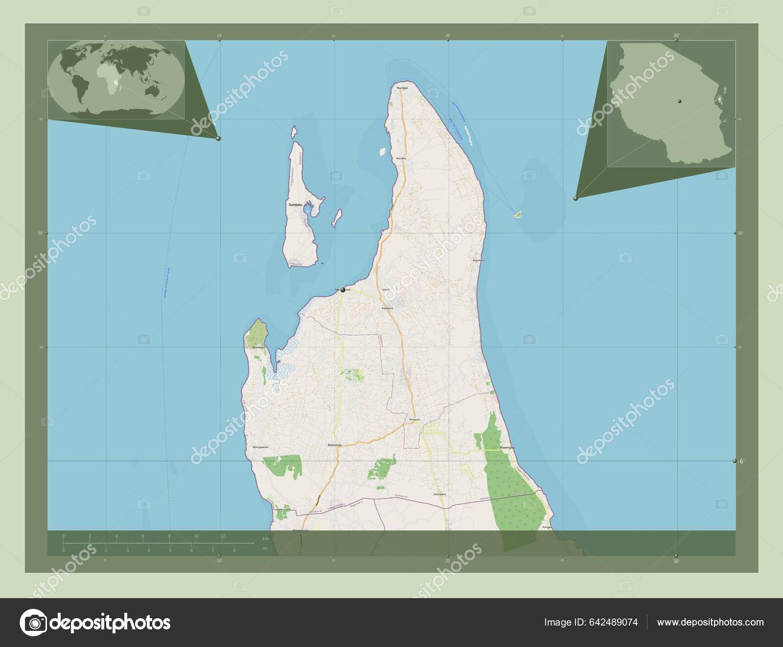 Zanzibar North Region Tanzania Open Street Map Locations Major Cities Stock  Illustration by ©Yarr65 #642489074, image size:1600x1324