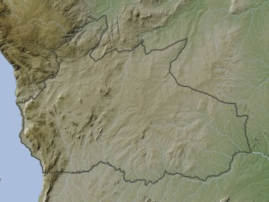 Ruvuma, region of Tanzania. Elevation map colored in wiki style with lakes and rivers