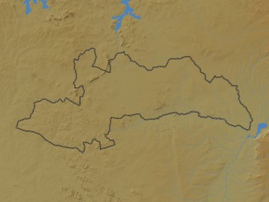 Shinyanga, region of Tanzania. Colored elevation map with lakes and rivers