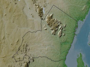 Tanga, region of Tanzania. Elevation map colored in wiki style with lakes and rivers
