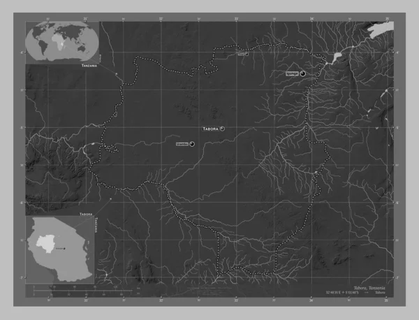 Табора Регион Танзании Карта Высот Оттенках Серого Озерами Реками Места — стоковое фото
