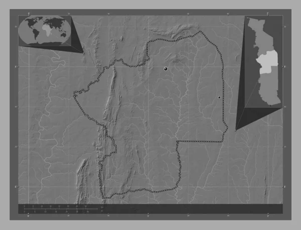 Centrale Region Togo Bilevel Elevation Map Lakes Rivers Locations Major — Stock Photo, Image
