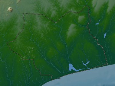 Maritime, region of Togo. Colored elevation map with lakes and rivers