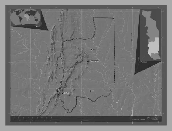 Mesetas Región Togo Mapa Elevación Bilevel Con Lagos Ríos Ubicaciones —  Fotos de Stock