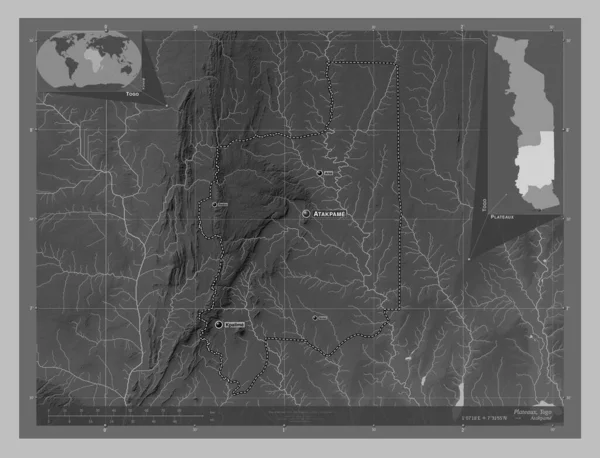 Плато Регион Карта Высот Оттенках Серого Озерами Реками Места Названия — стоковое фото