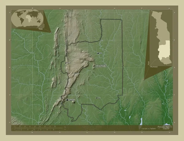 Плато Регион Карта Высоты Окрашенная Вики Стиле Озерами Реками Места — стоковое фото