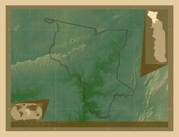Саванес Район Цветная Карта Высоты Озерами Реками Вспомогательные Карты Расположения — стоковое фото