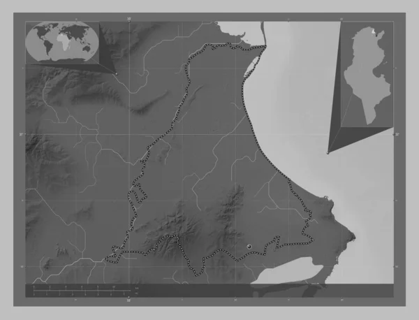 Ariana Governorate Tunisia Grayscale Elevation Map Lakes Rivers Corner Auxiliary — Stock fotografie