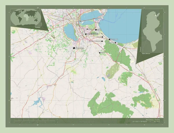 Бен Арус Провинция Тунис Карта Улиц Места Названия Крупных Городов — стоковое фото