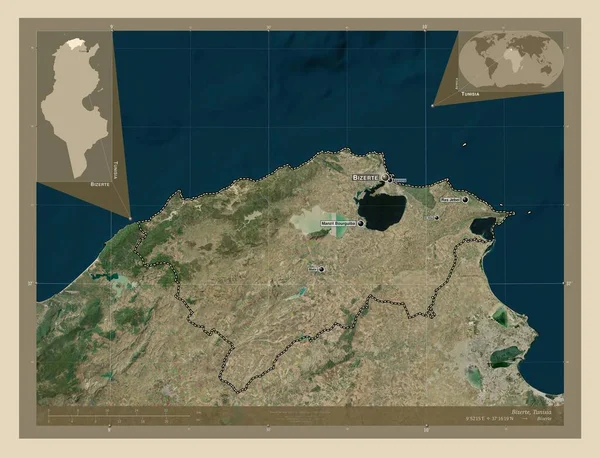 Bizerte Provincia Túnez Mapa Satelital Alta Resolución Ubicaciones Nombres Las — Foto de Stock