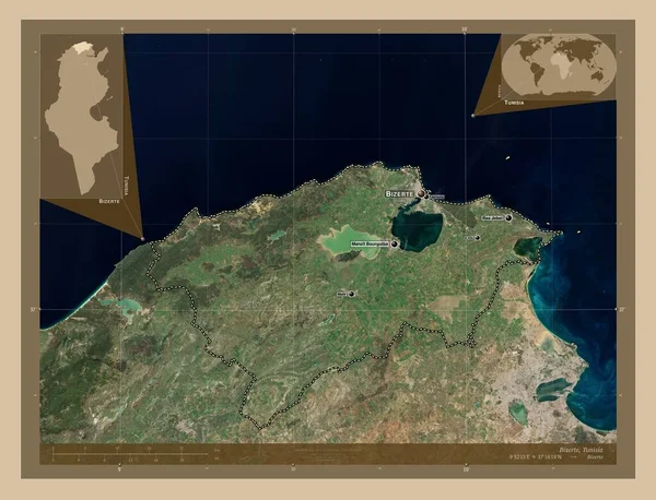 Bizerte Governorate Tunisia Low Resolution Satellite Map Locations Names Major — 图库照片
